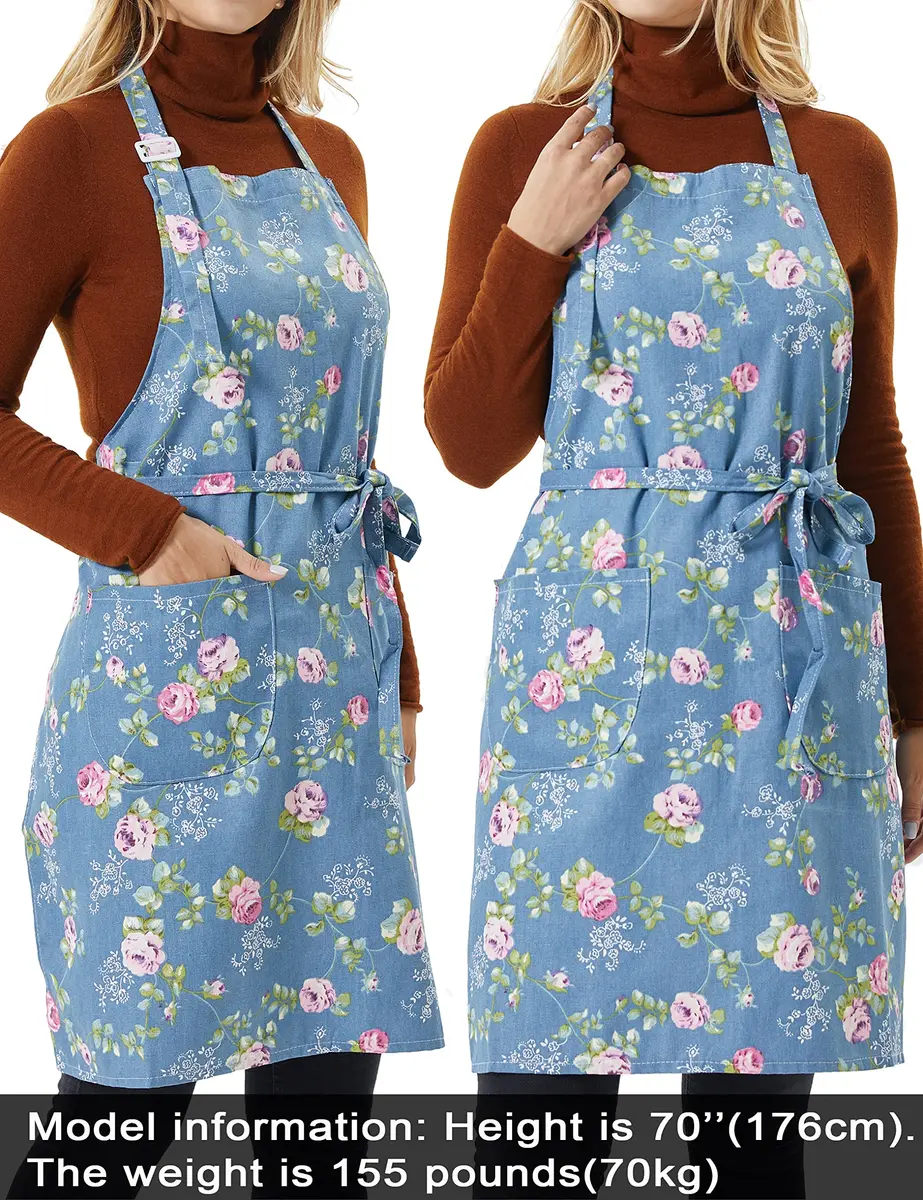 APRONNER 3 PCS Cooking Aprons for Women with Pockets | Vintage Cotton Linen Adjustable Fit - view 4