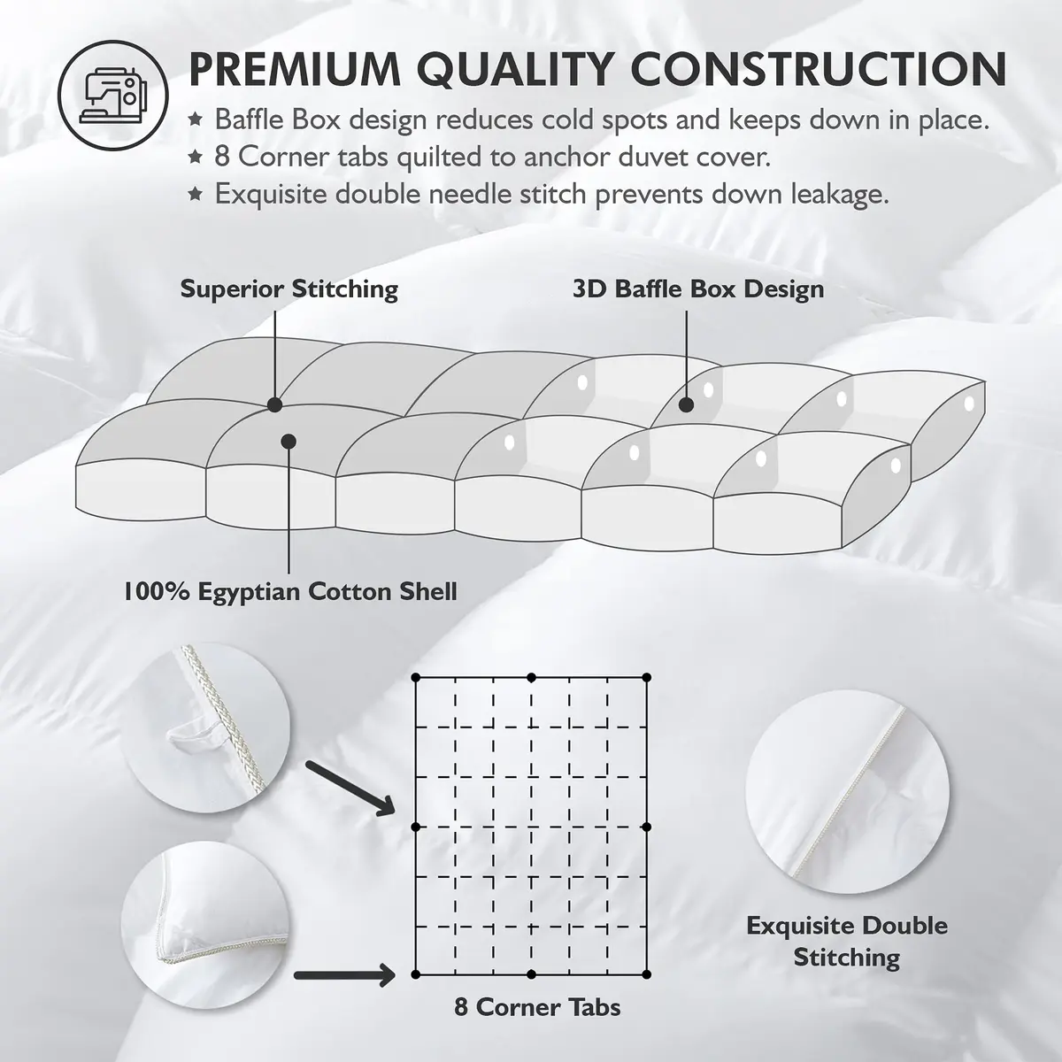 EGYPTIAN BEDDING California King Comforter 108" x 98" | 68 oz. Egyptian Cotton Cloud-Like Feel - view 5
