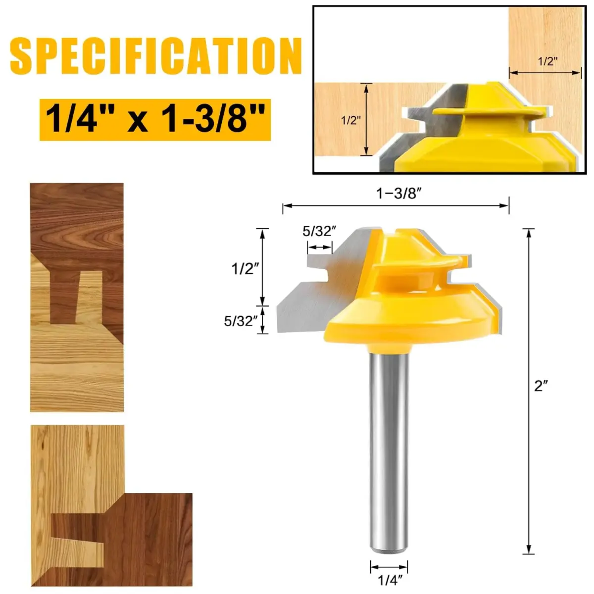 Newdeli 45 Degree Lock Miter Router Bit 1/4 Shank, 1/2 Stock Joint Woodworking Bit | Carbide Tipped for Furniture Making - view 2