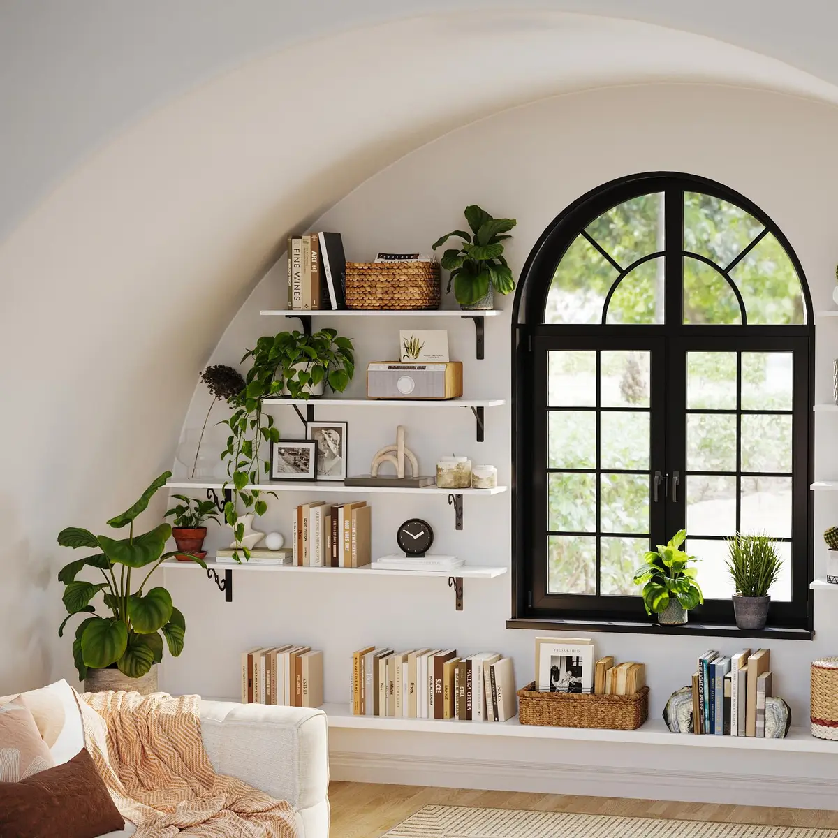DINZI LVJ Large White Floating Wall Shelf | Modern Minimalist Wall Storage with Metal Brackets - view 8