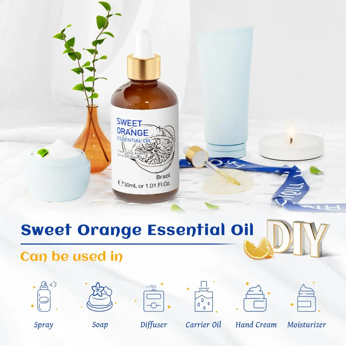 HIQILI Sweet Orange Essential Oil 30mL (1 fl oz) | Pure & Natural Aromatherapy Grade - view 5