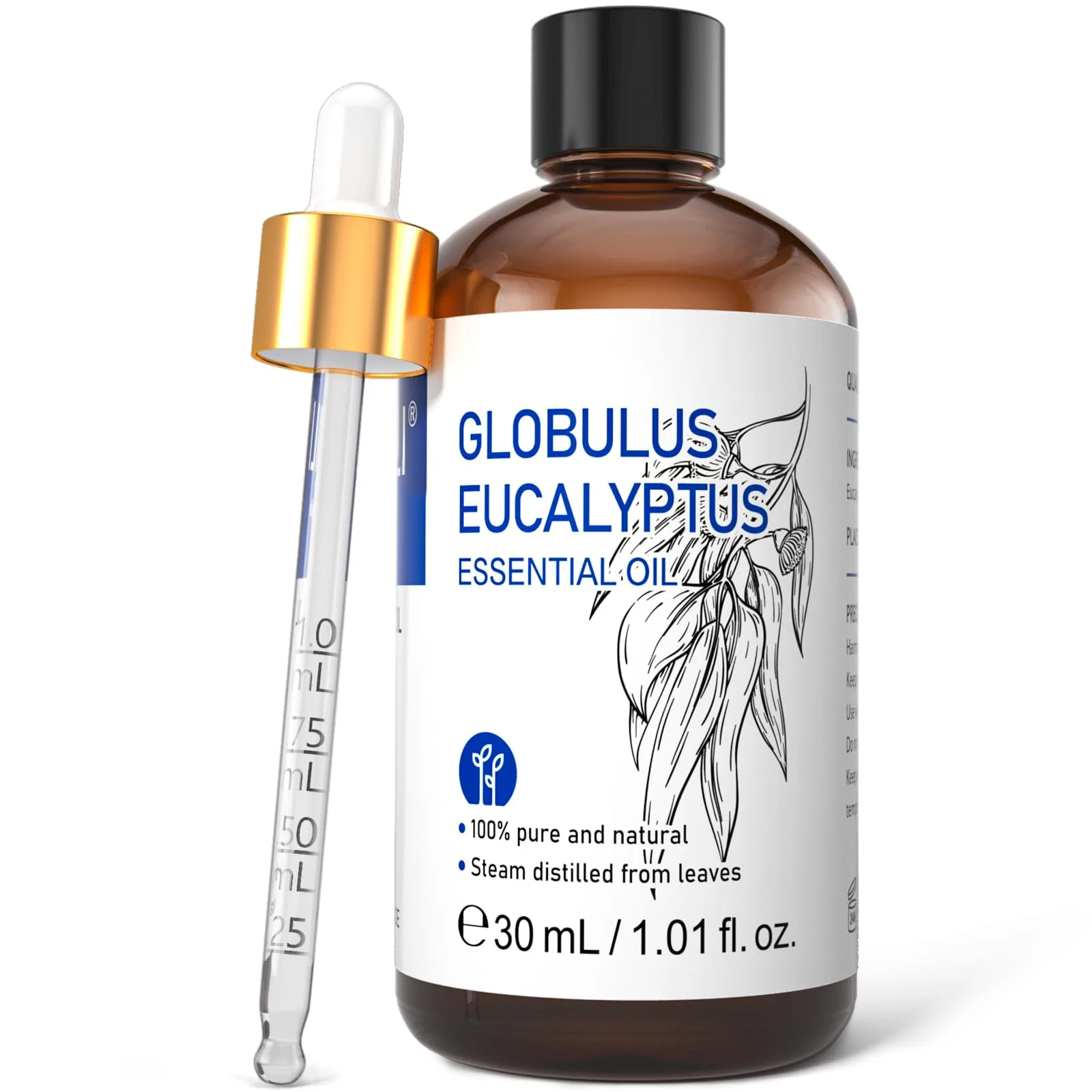 HIQILI Eucalyptus Essential Oil with Glass Dropper, 1 Fl Oz | Pure Therapeutic Grade for Diffuser & Skin - main product image