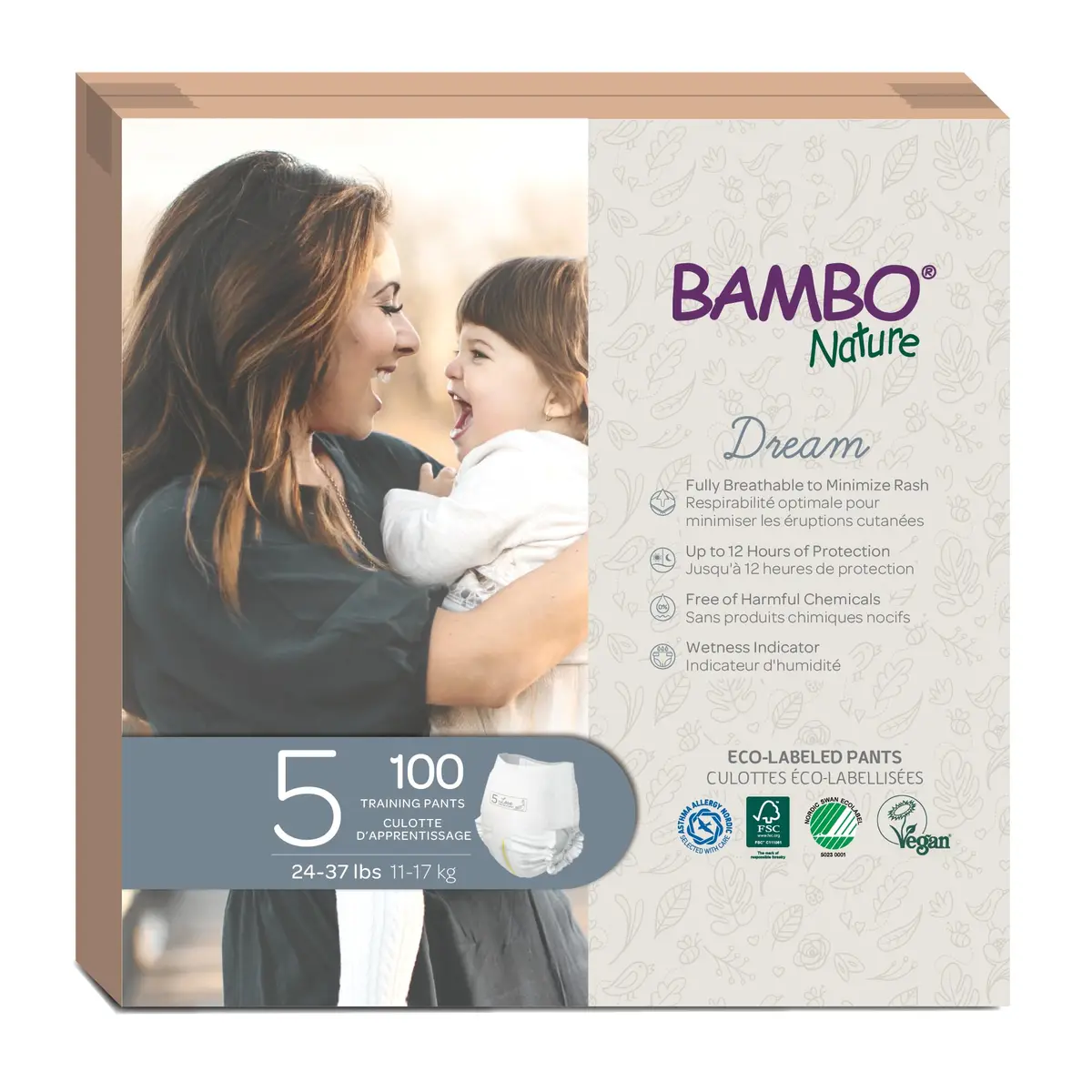 Bambo Nature Size 5 Hypoallergenic Training Pants 24-37lbs | Chlorine-Free, Eco-Labeled, 100 Count - main product image