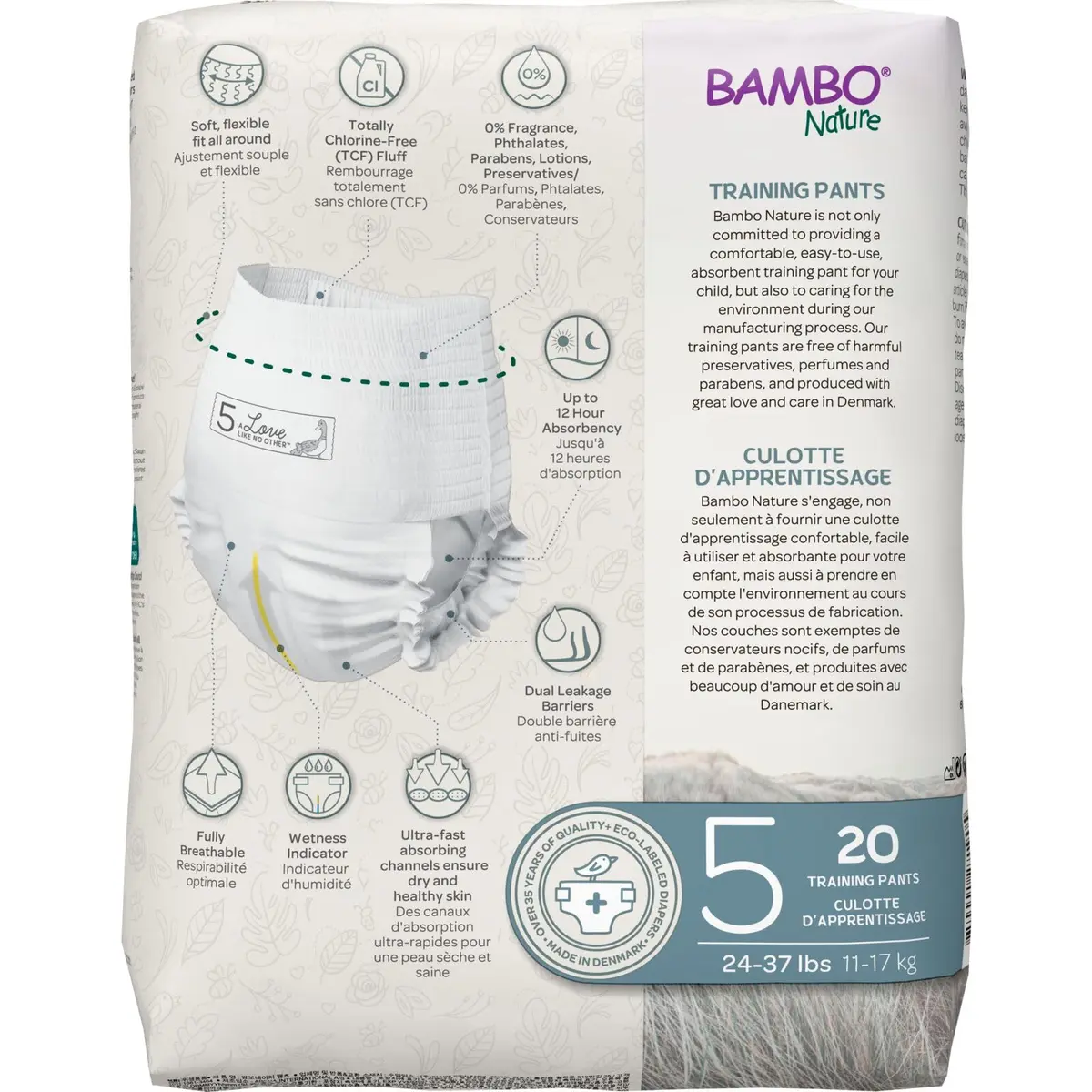 Bambo Nature Size 5 Hypoallergenic Training Pants 24-37lbs | Chlorine-Free, Eco-Labeled, 100 Count - view 6