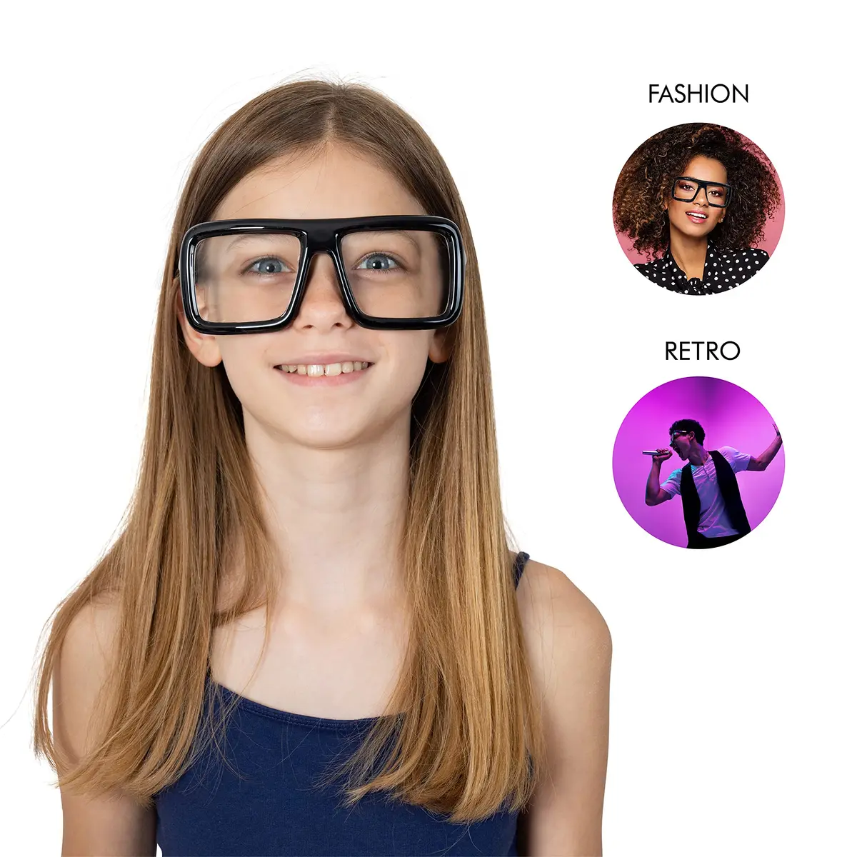 Skeleteen Big Fake Oversized Black Glasses – Thick Shiny Square Frames Nerd Costume Accessory (One Size) - view 5