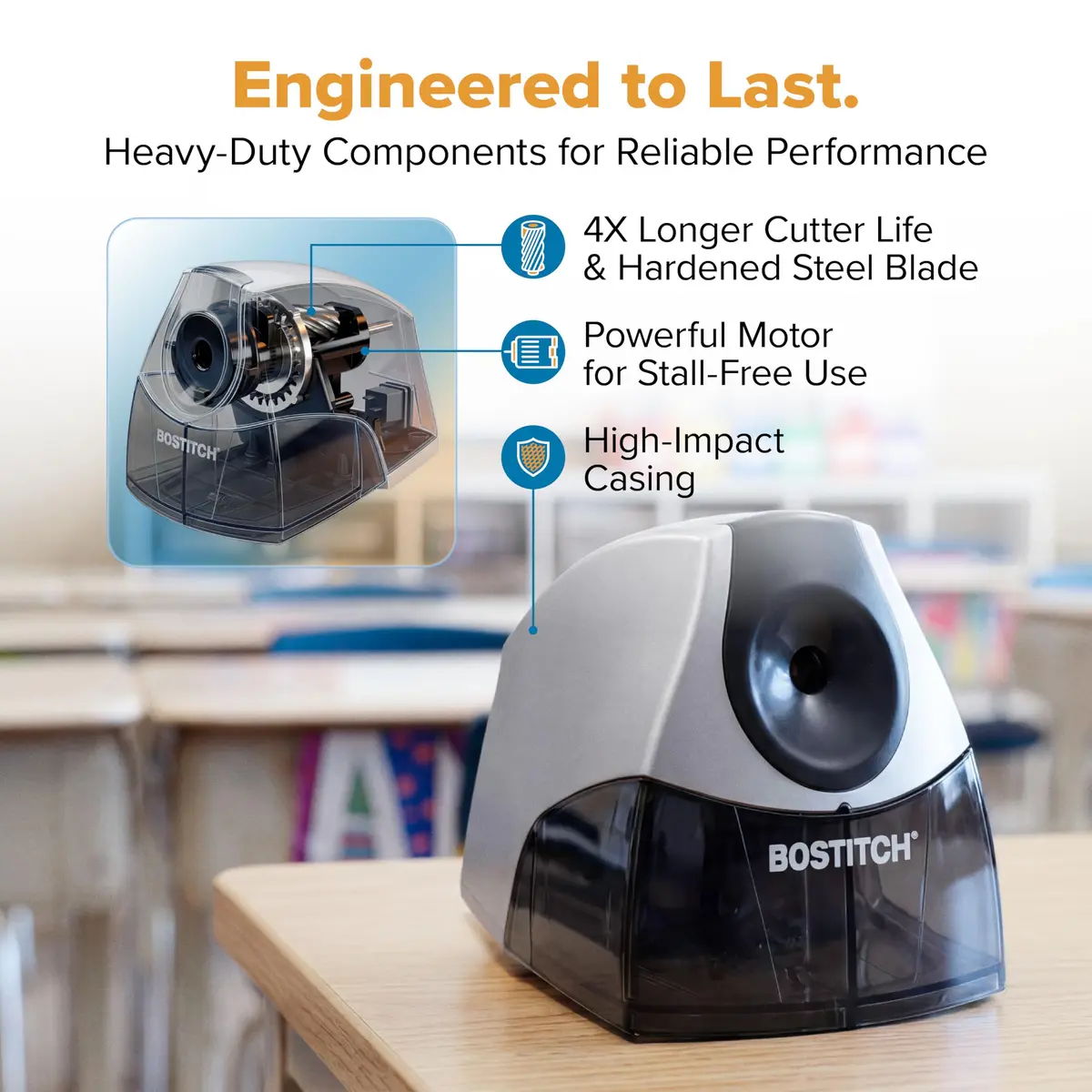 Bostitch Office Electric Pencil Sharpener Silver | Stall-Free, Heavy Duty, Compact Design - view 5