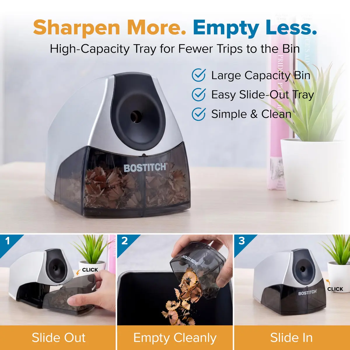 Bostitch Office Electric Pencil Sharpener Silver | Stall-Free, Heavy Duty, Compact Design - view 2