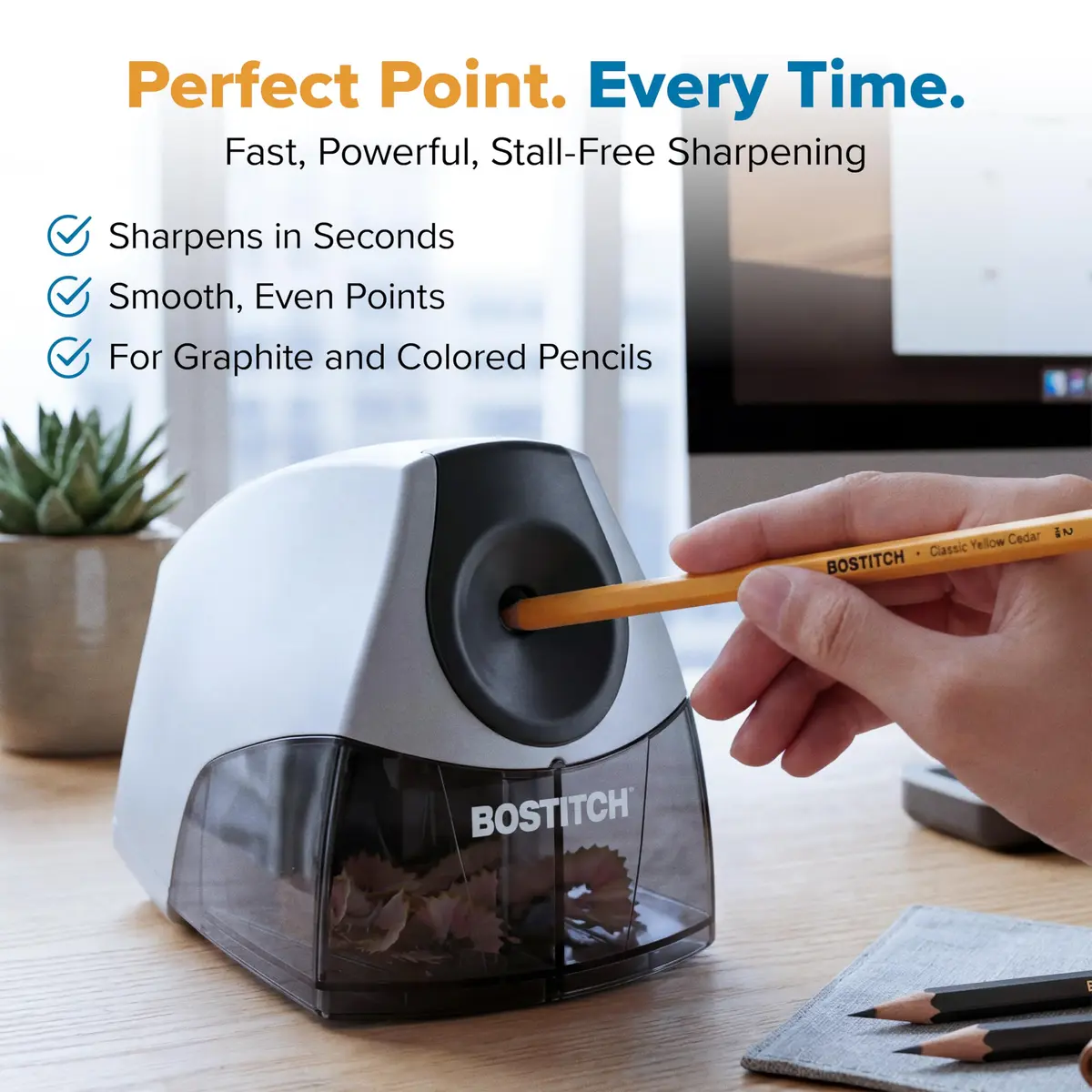 Bostitch Office Electric Pencil Sharpener Silver | Stall-Free, Heavy Duty, Compact Design - view 4