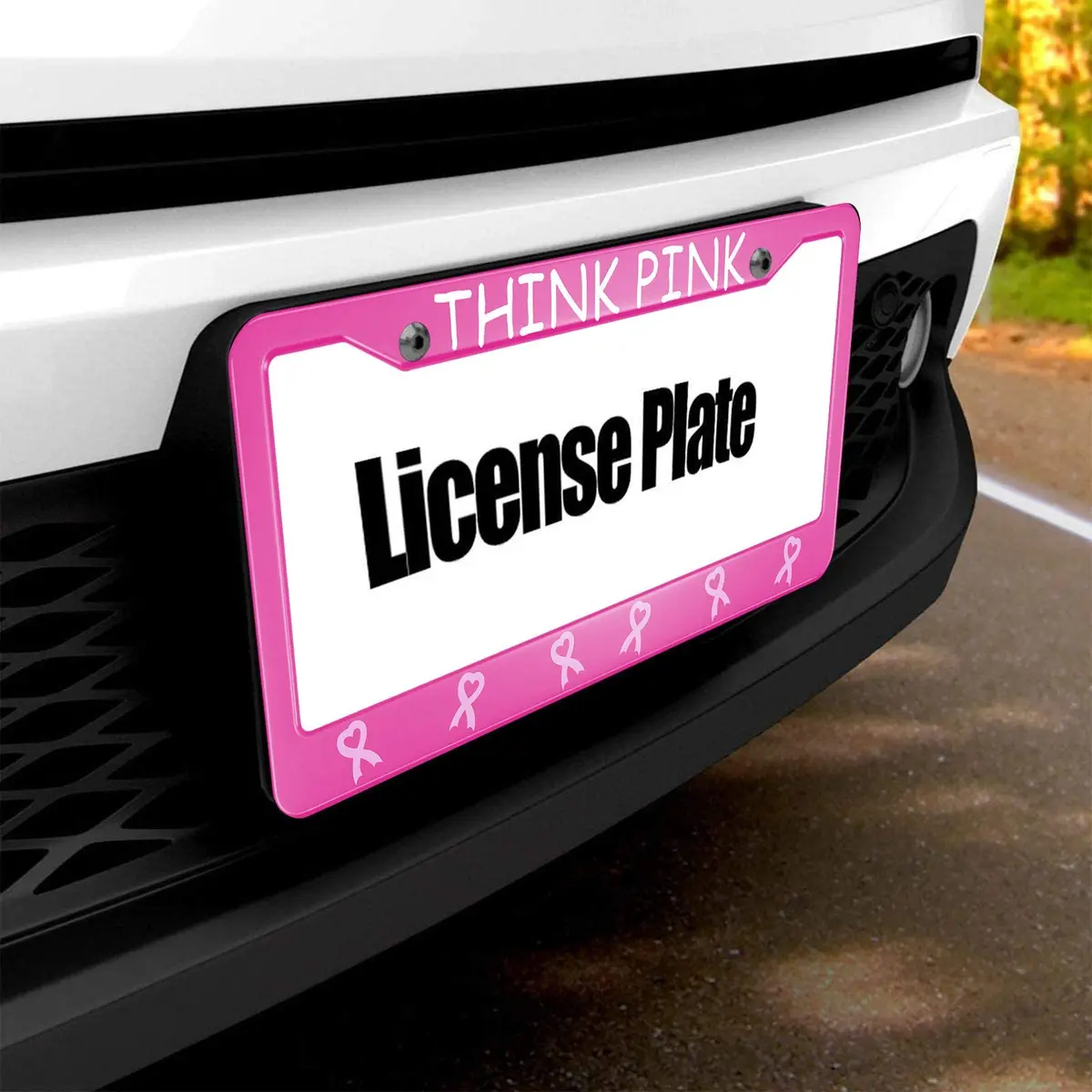 HOSNYE Pink Ribbon License Plate Frame 12x6 Inch | Caring for Women's Health Metal Cover - view 5