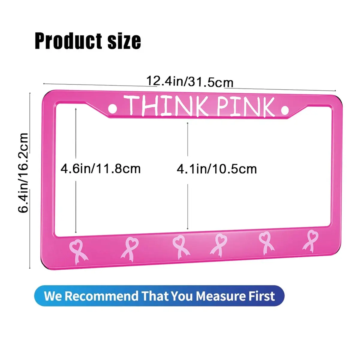HOSNYE Pink Ribbon License Plate Frame 12x6 Inch | Caring for Women's Health Metal Cover - view 2