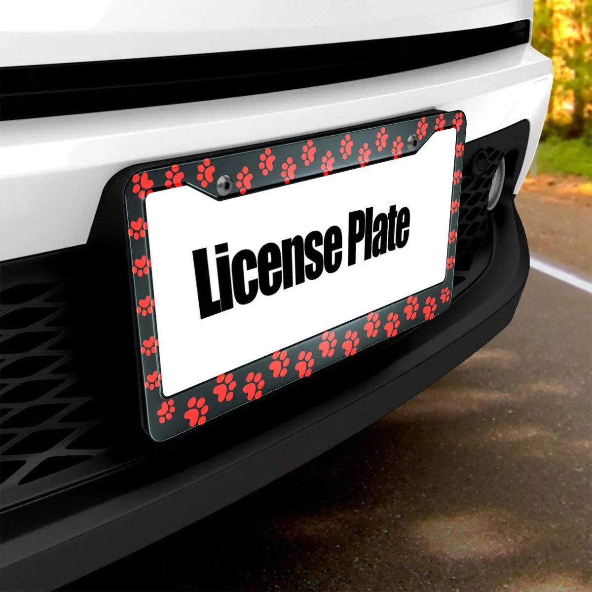 HOSNYE Animal Dog Paw License Plate Frame 12 x 6 Inch | Red Paw Metal Cover for US Vehicles - view 5