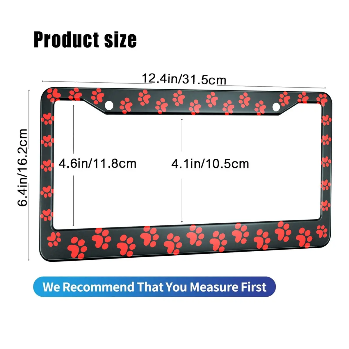 HOSNYE Animal Dog Paw License Plate Frame 12 x 6 Inch | Red Paw Metal Cover for US Vehicles - view 2