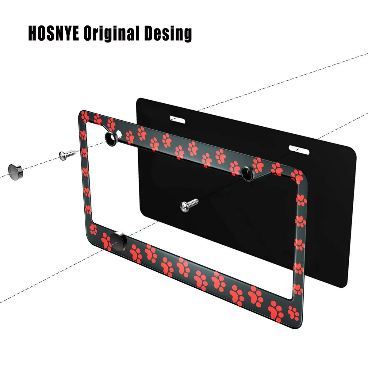 HOSNYE Animal Dog Paw License Plate Frame 12 x 6 Inch | Red Paw Metal Cover for US Vehicles - view 3