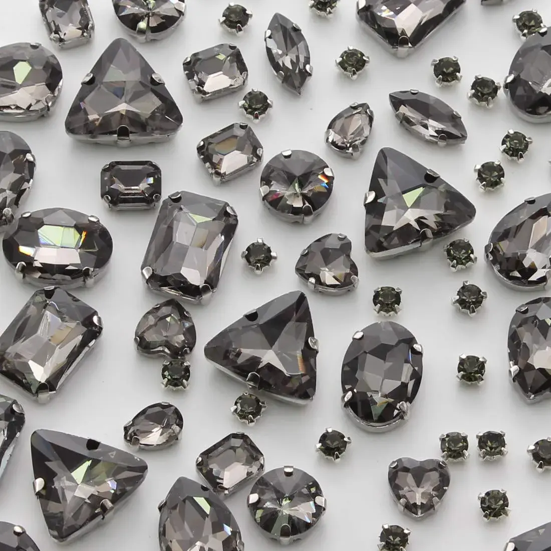 TANOSII Mixed Shapes Glass Sew-On Rhinestones 100 PCS | Crystal Gems with Silver Claw for Jewelry Crafts Clothes Shoes Costume Garment - main product image