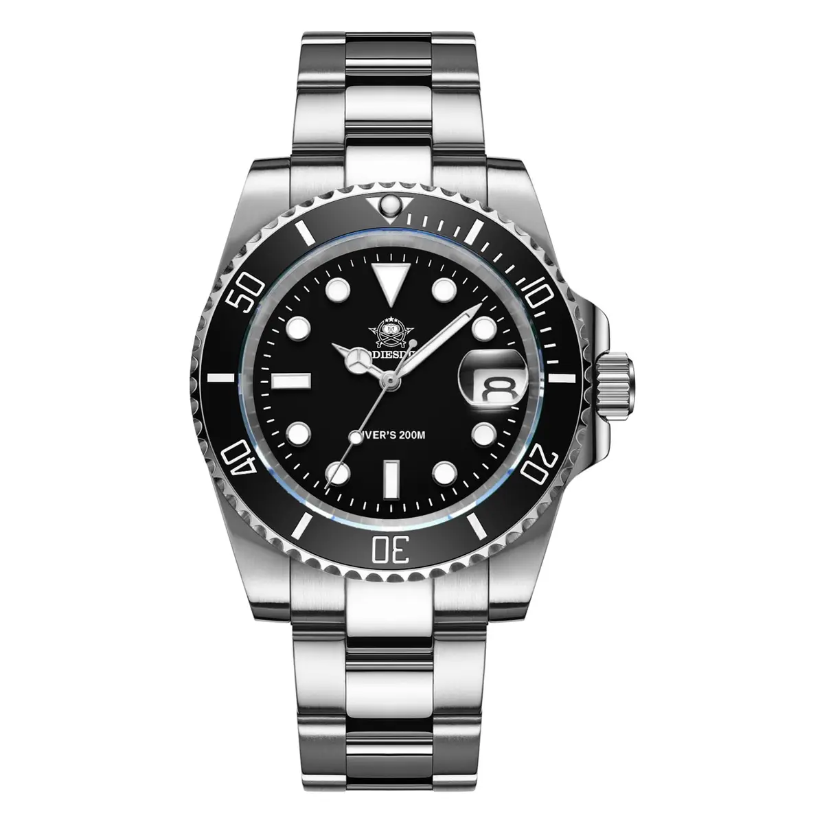 ADDIESDIVE Men's Quartz Dive Watch 41mm Black Dial Stainless Steel | 200M Water Resistant - main product image