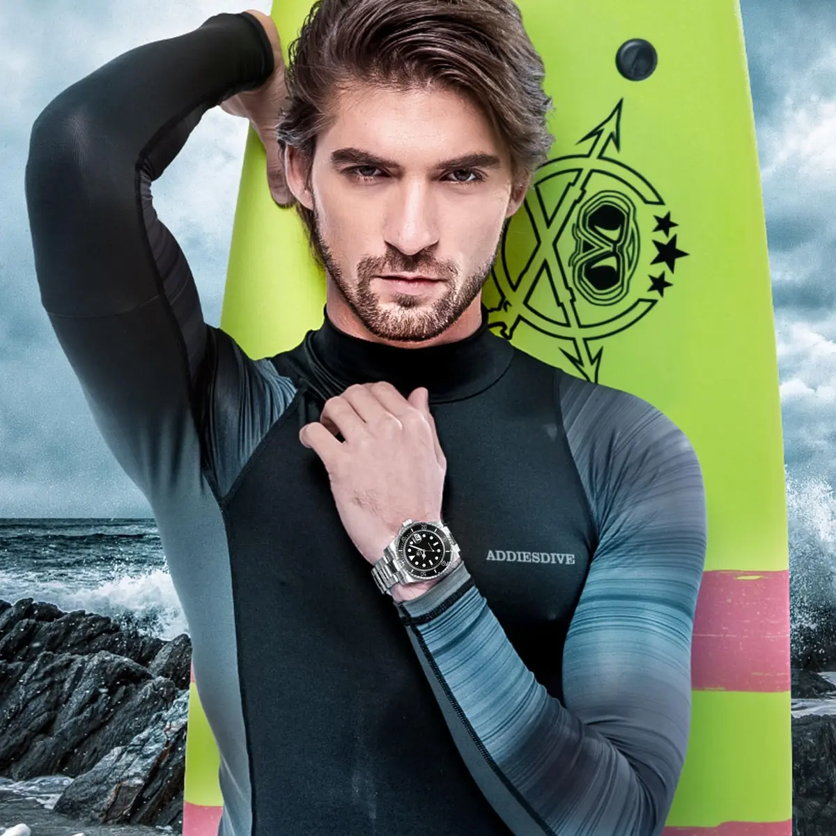 ADDIESDIVE Men's Quartz Dive Watch 41mm Black Dial Stainless Steel | 200M Water Resistant - view 7