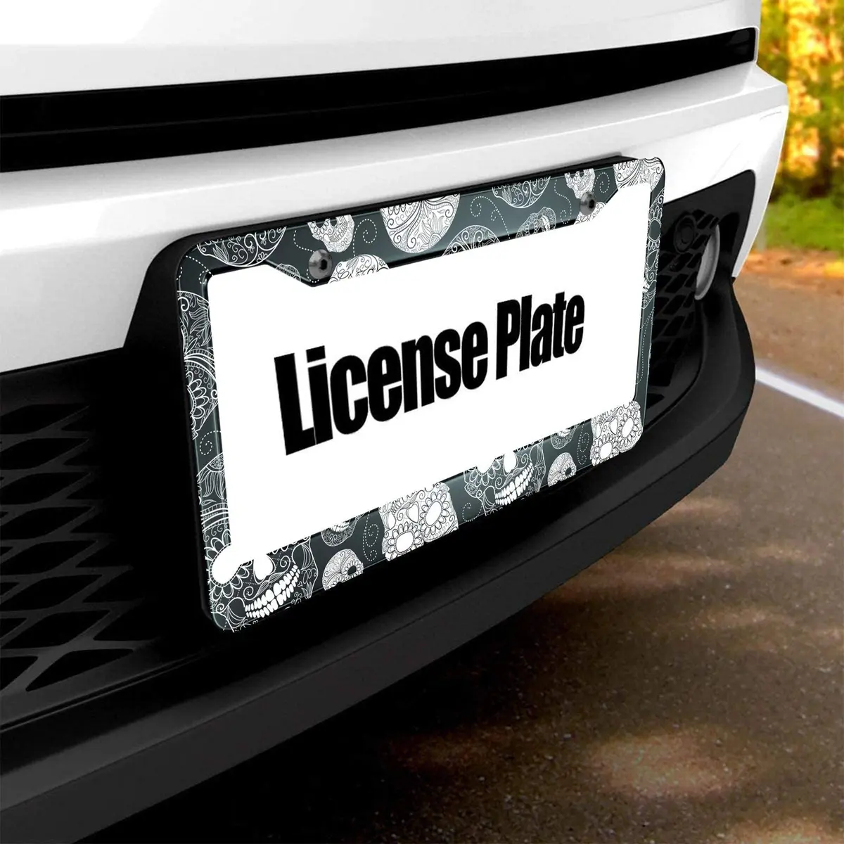 HOSNYE Black and White Sugar Skull License Plate Frame 12x6 Inch | Day of the Dead Car Decor for Women Men - view 5