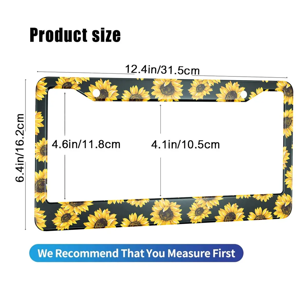 HOSNYE Watercolor Sunflower License Plate Frame 12" X 6" | Colorful Metal Car Tag Cover for Women Men US Vehicles - view 2