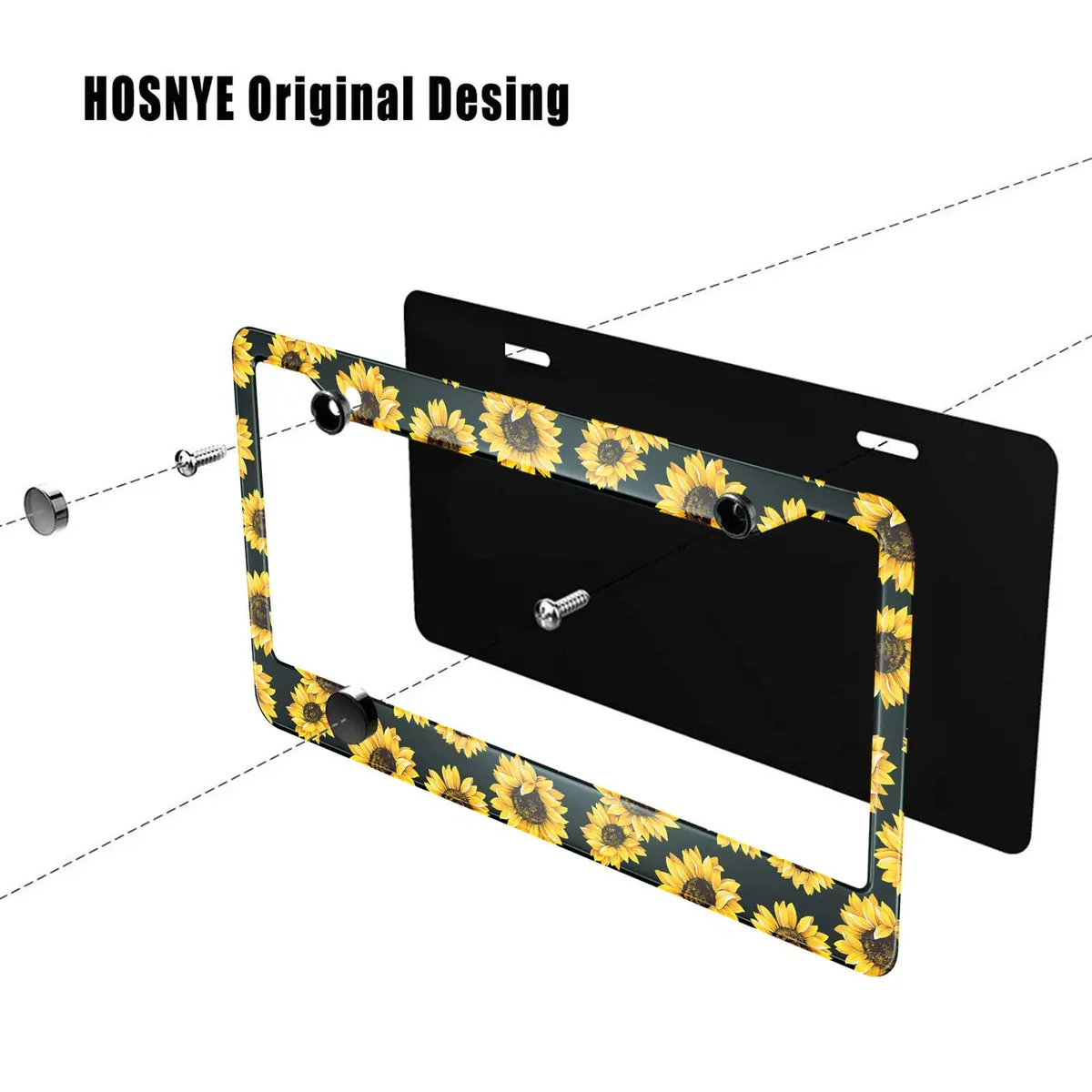 HOSNYE Watercolor Sunflower License Plate Frame 12" X 6" | Colorful Metal Car Tag Cover for Women Men US Vehicles - view 3