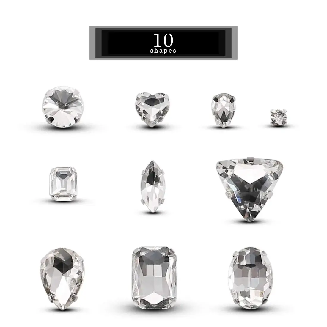 TANOSII Mixed Shapes Glass Sew-On Rhinestones 100 PCS | Crystal Gems with Silver Claw for Jewelry, Crafts, Clothes, Shoes, Costume, Garment - view 2