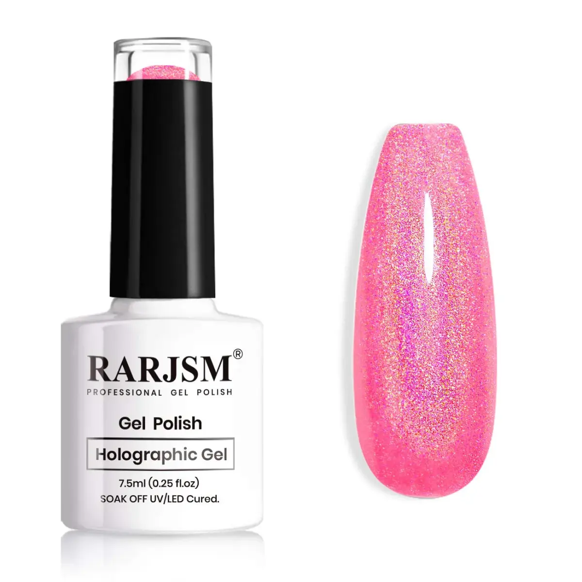 RARJSM Holographic Gel Nail Polish Hot Pink 7.5ml (0.25 Fl Oz) | Neon Glossy Finish - main product image