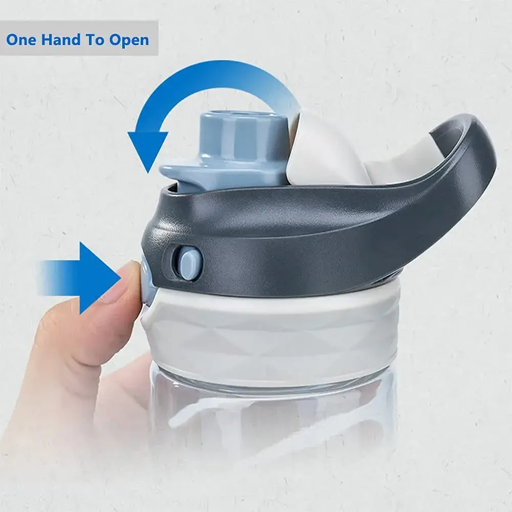 DEARART 750ml (25.4oz) Grey Water Bottle with Hidden No Straw Flip Top | Leakproof Lock Button Handle - view 5