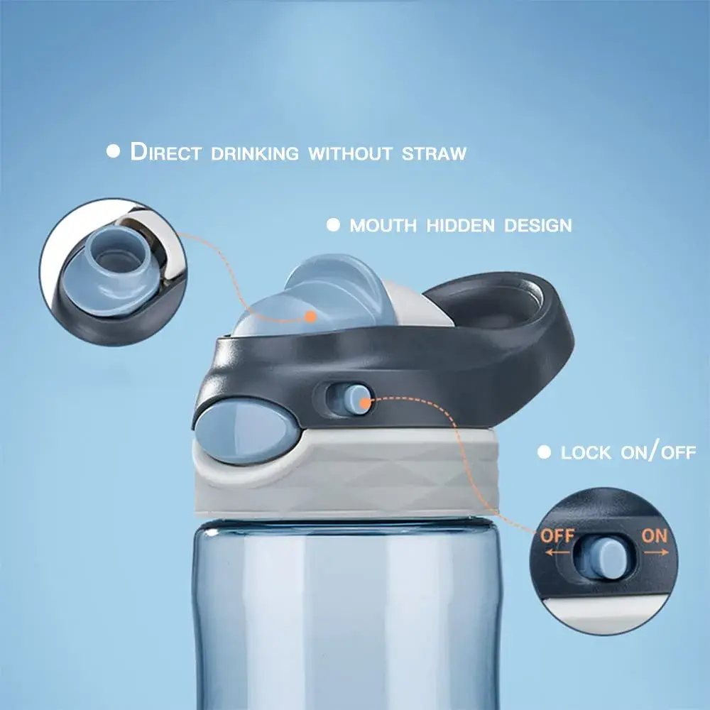 DEARART 750ml (25.4oz) Grey Water Bottle with Hidden No Straw Flip Top | Leakproof Lock Button Handle - view 3