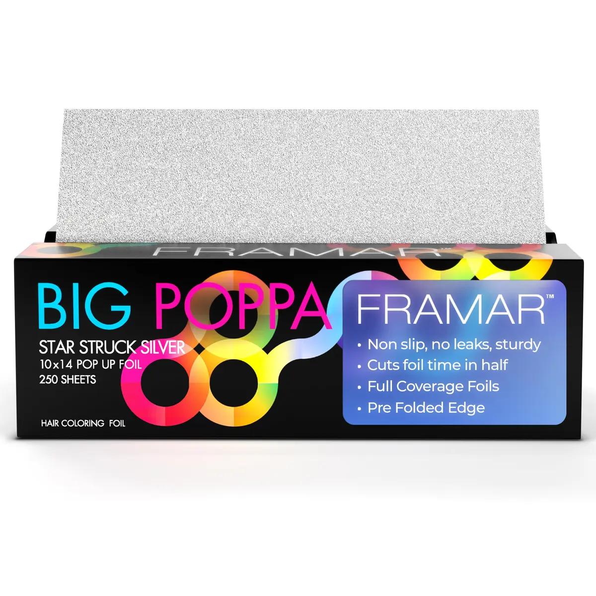 Framar Big Poppa Silver Pop Up Hair Foil 250 Sheets | Professional Embossed Grip for Highlights - main product image