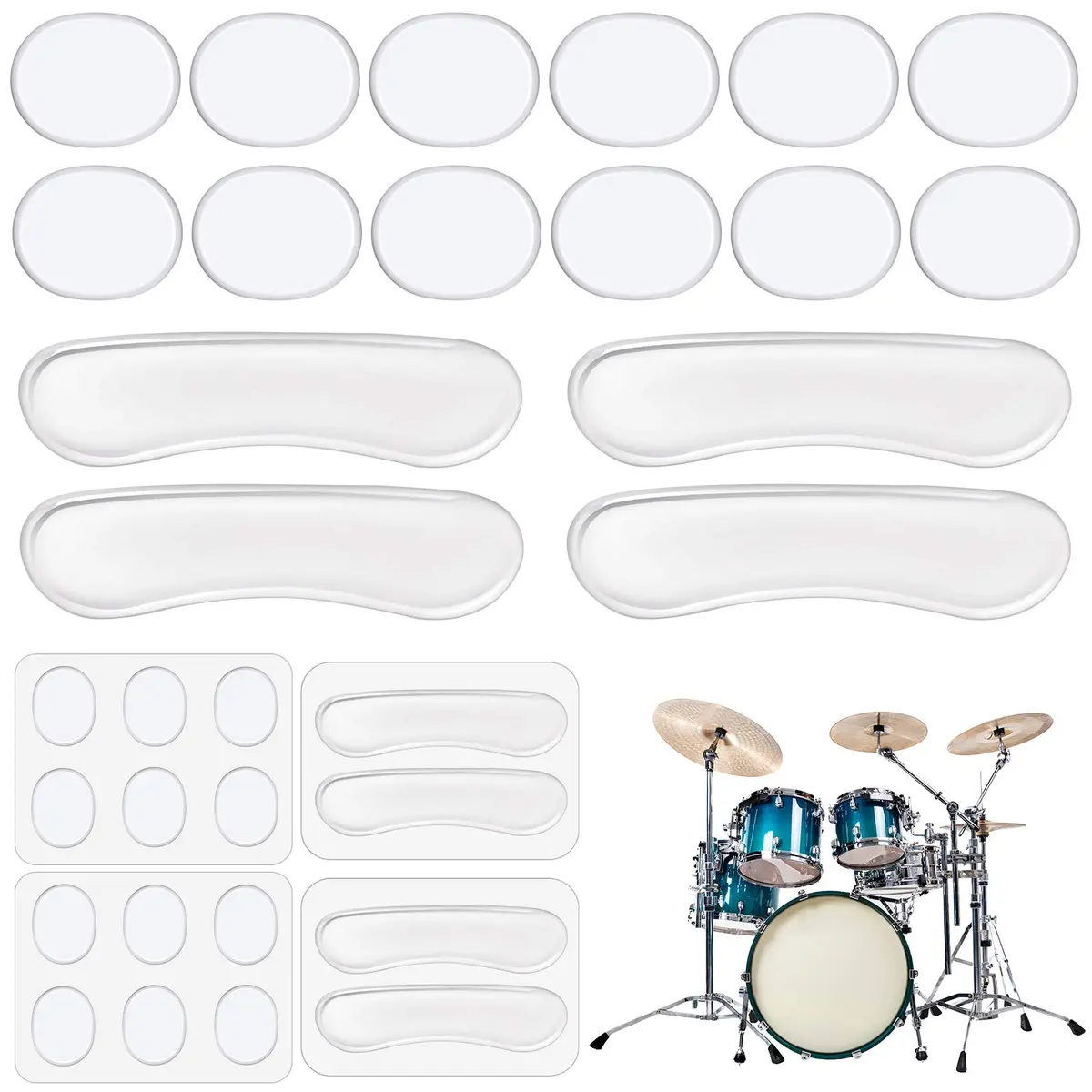 MIKIMIQI Drum Dampeners Gel Pads 16 Pcs Clear Silicone | Tone Control & Noise Reduction - main product image