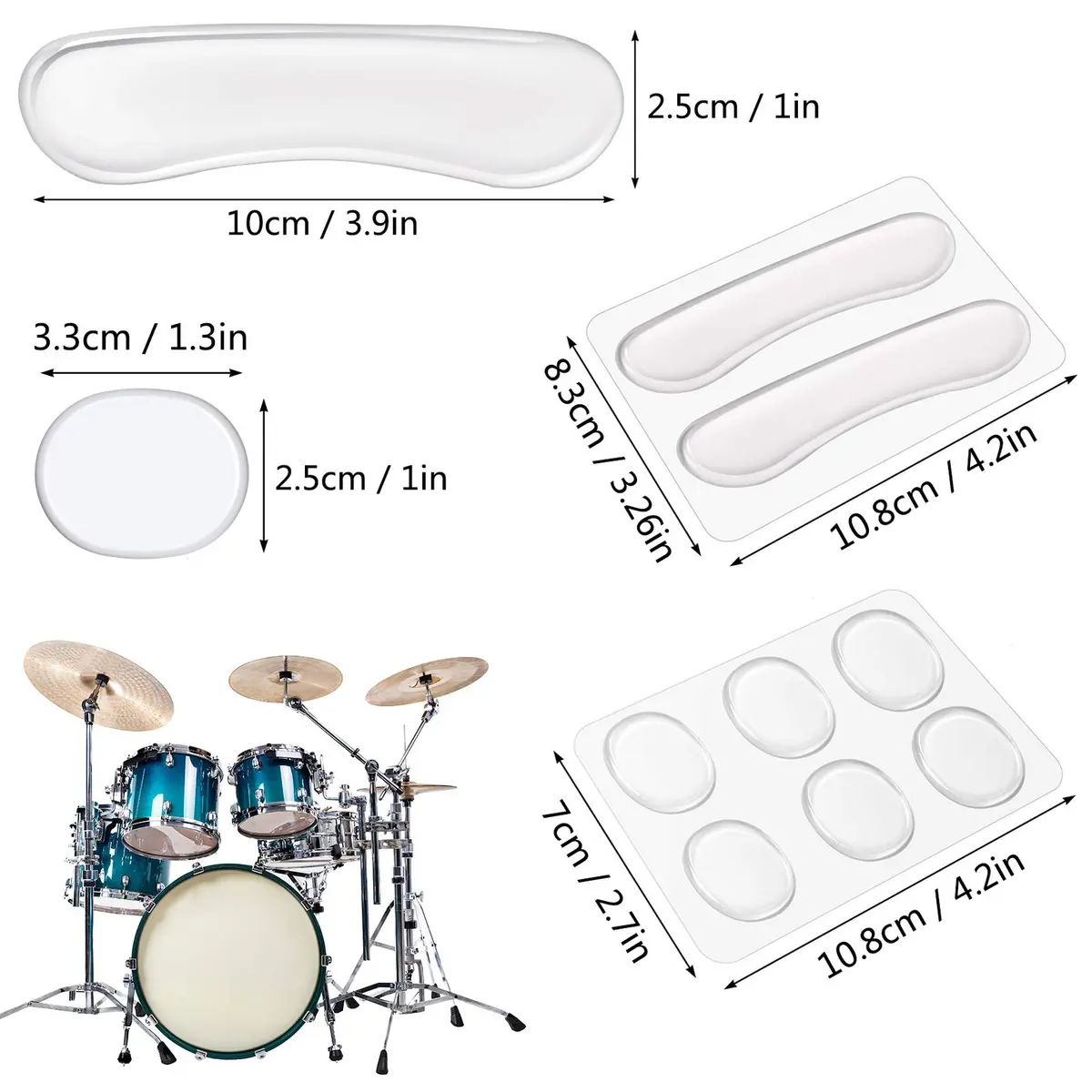 MIKIMIQI Drum Dampeners Gel Pads 16 Pcs Clear Silicone | Tone Control & Noise Reduction - view 2