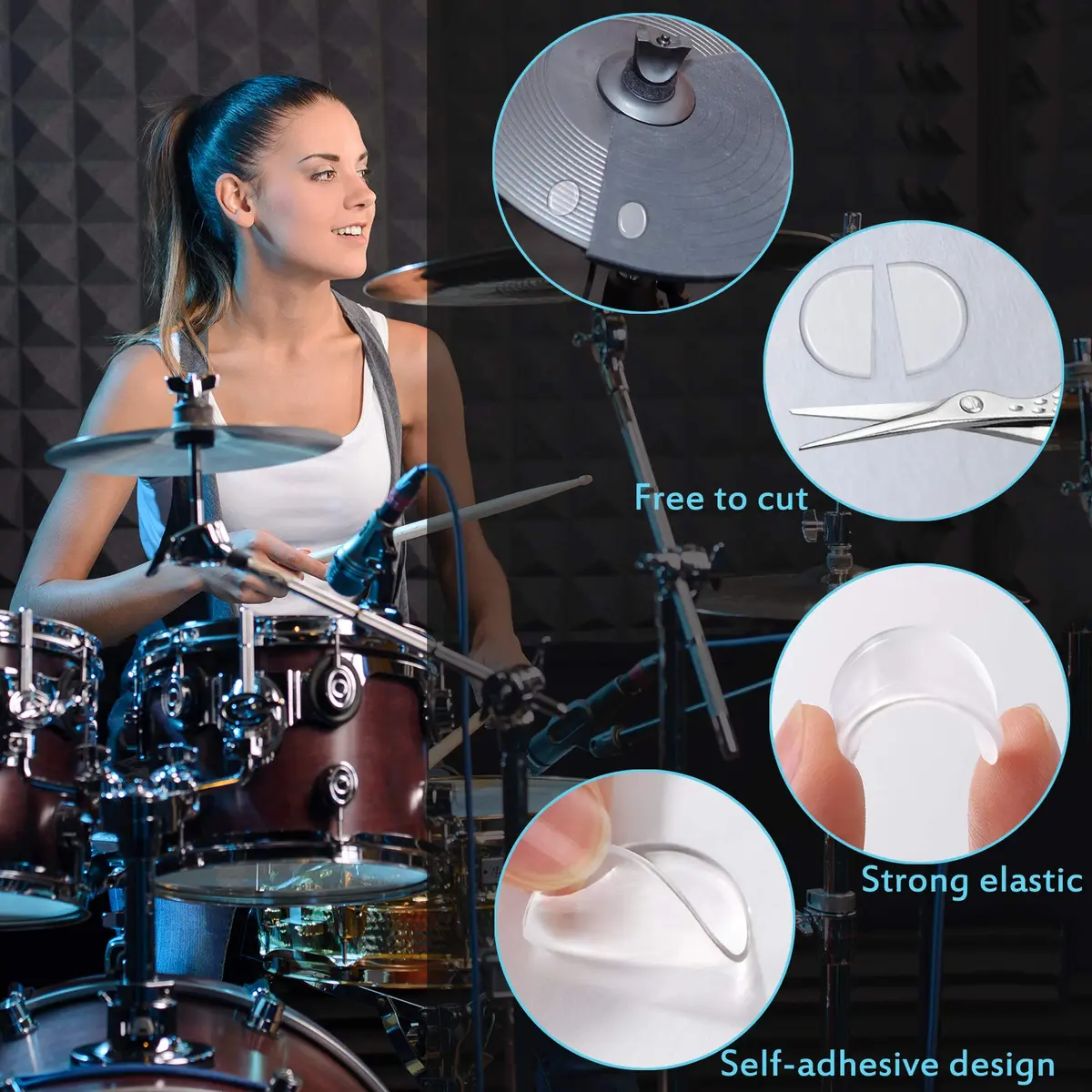MIKIMIQI Drum Dampeners Gel Pads 16 Pcs Clear Silicone | Tone Control & Noise Reduction - view 3