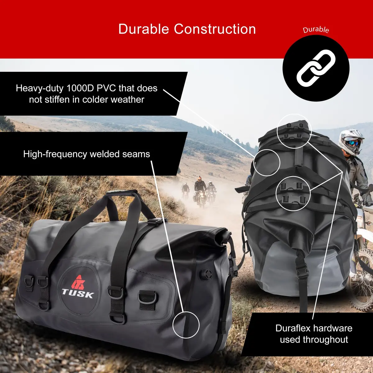 Tusk Dry Duffel Bag - Large, 44 Liters | Waterproof, Heavy-Duty PVC, Travel & Powersports - view 6