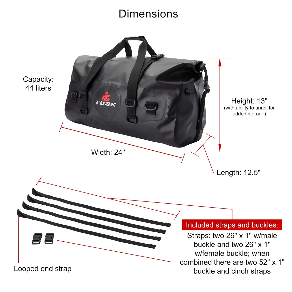 Tusk Dry Duffel Bag - Large, 44 Liters | Waterproof, Heavy-Duty PVC, Travel & Powersports - view 7