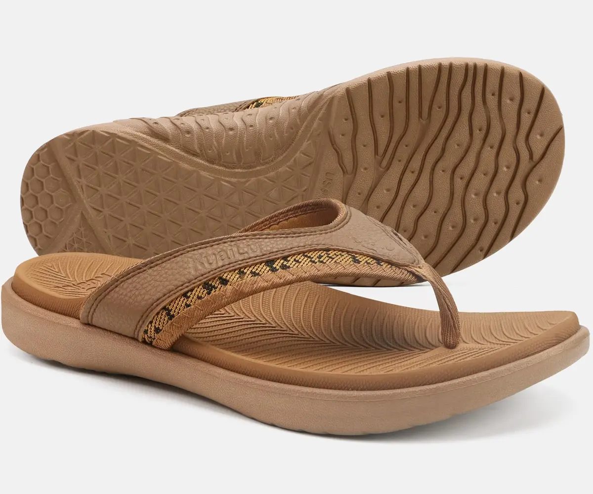 KuaiLu Mens Leather Sport Flip Flops Comfort Orthotic Thong Sandals with Plantar Fasciitis Arch Support for Outdoor Summer | Orthotic Arch Support - view 5