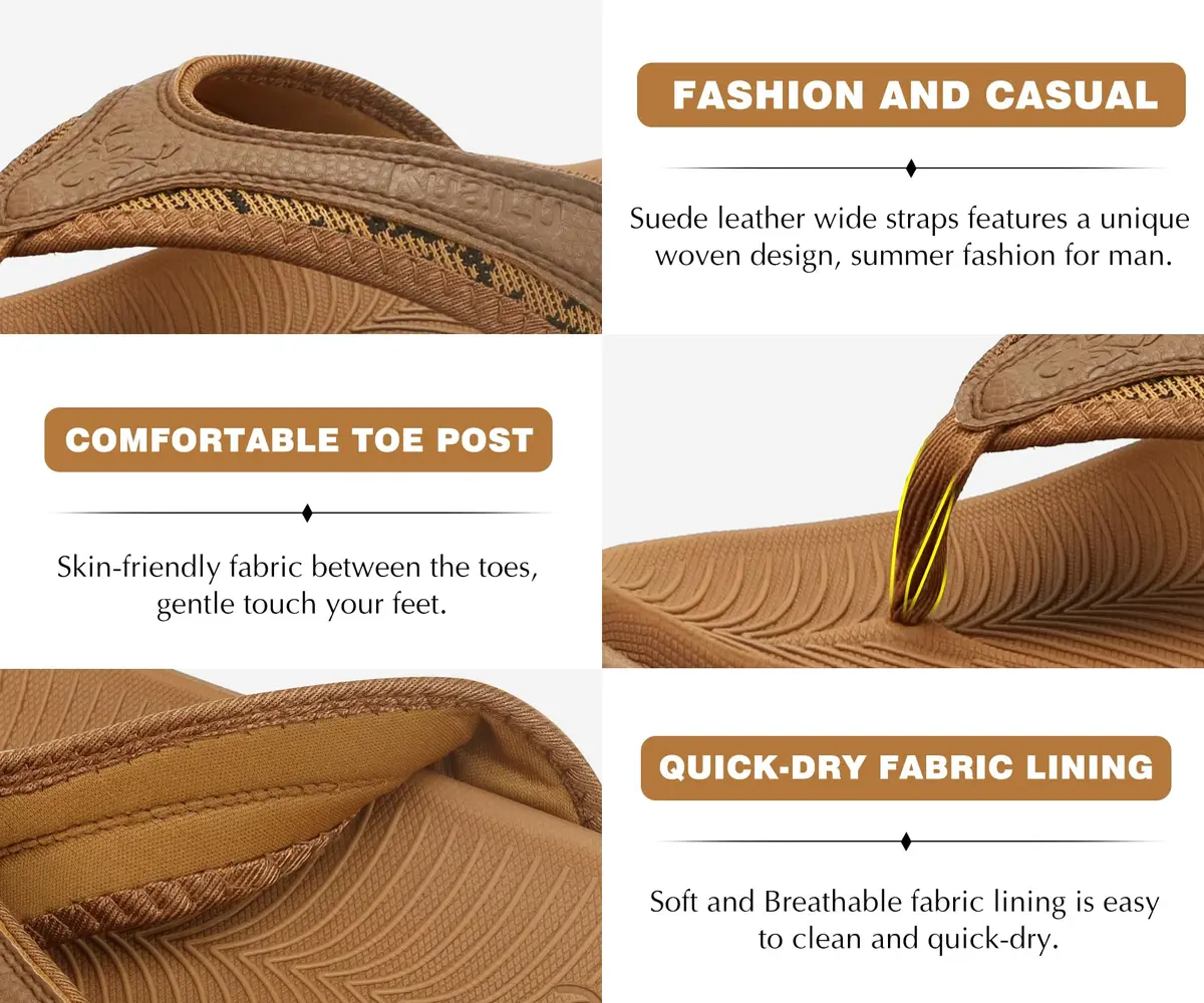 KuaiLu Mens Leather Sport Flip Flops Comfort Orthotic Thong Sandals with Plantar Fasciitis Arch Support for Outdoor Summer | Orthotic Arch Support - view 6