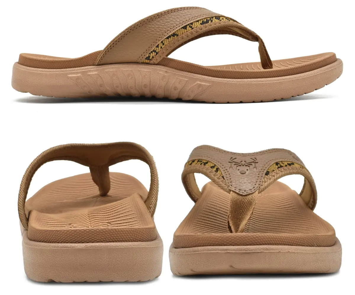 KuaiLu Mens Leather Sport Flip Flops Comfort Orthotic Thong Sandals with Plantar Fasciitis Arch Support for Outdoor Summer | Orthotic Arch Support - view 7