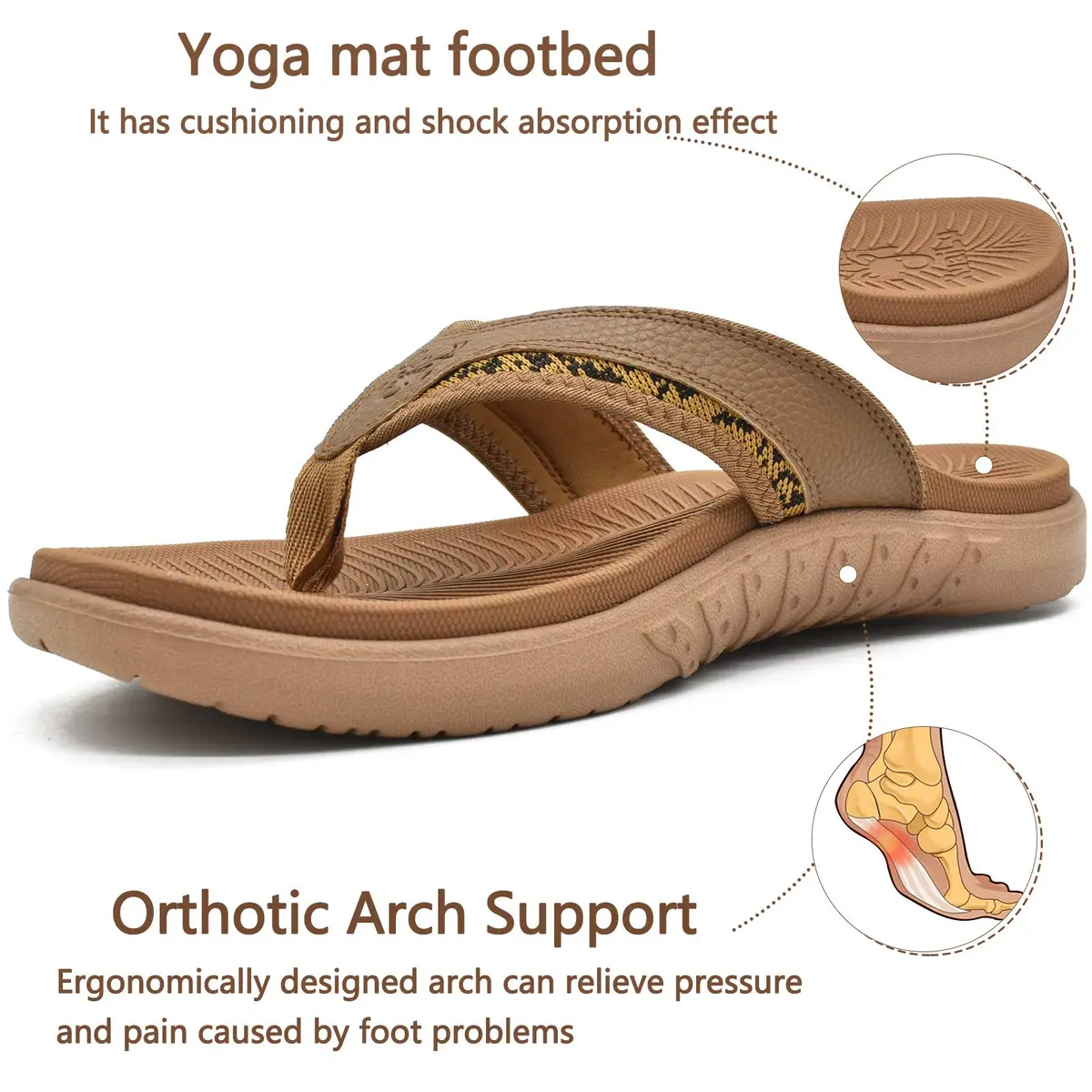 KuaiLu Mens Leather Sport Flip Flops Comfort Orthotic Thong Sandals with Plantar Fasciitis Arch Support for Outdoor Summer | Orthotic Arch Support - view 4