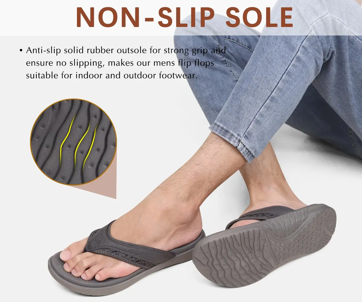KuaiLu Men's Leather Flip Flops Orthotic Thong Sandals With Arch Support - Grey US 12 (27.5 cm) - view 5