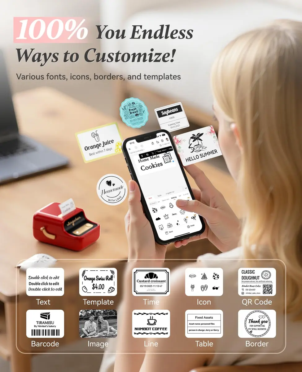 NIIMBOT B21 Label Printer Red | Bluetooth Thermal Label Maker with 230pcs 50x30mm Labels - view 6