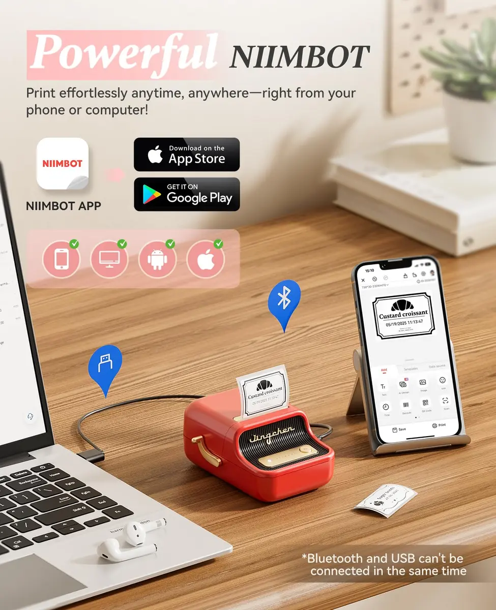 NIIMBOT B21 Label Printer Red | Bluetooth Thermal Label Maker with 230pcs 50x30mm Labels - view 7