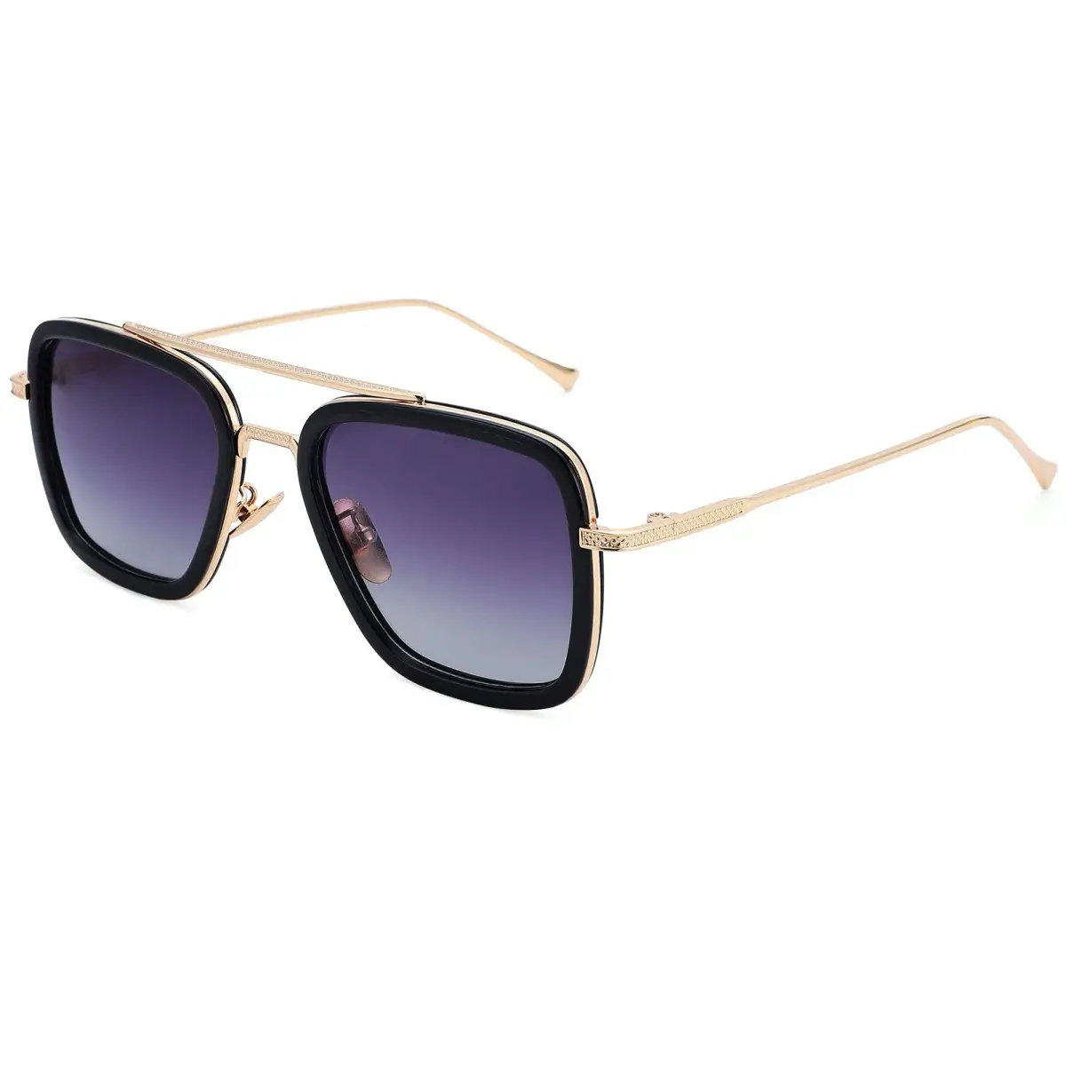 NULOOQ Tony Stark Aviator Sunglasses - Gold/Gradient Gray Polarized Metal Frame - main product image