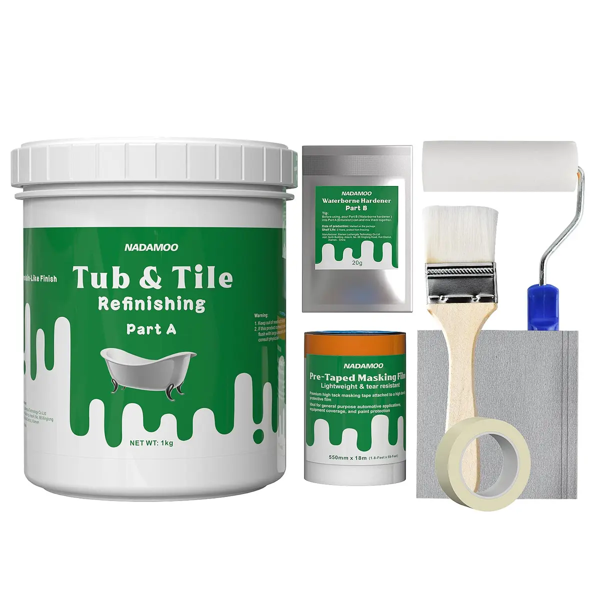NADAMOO Tub and Tile Refinishing Kit 1kg | Semi-Gloss White for Bathroom & Kitchen - main product image