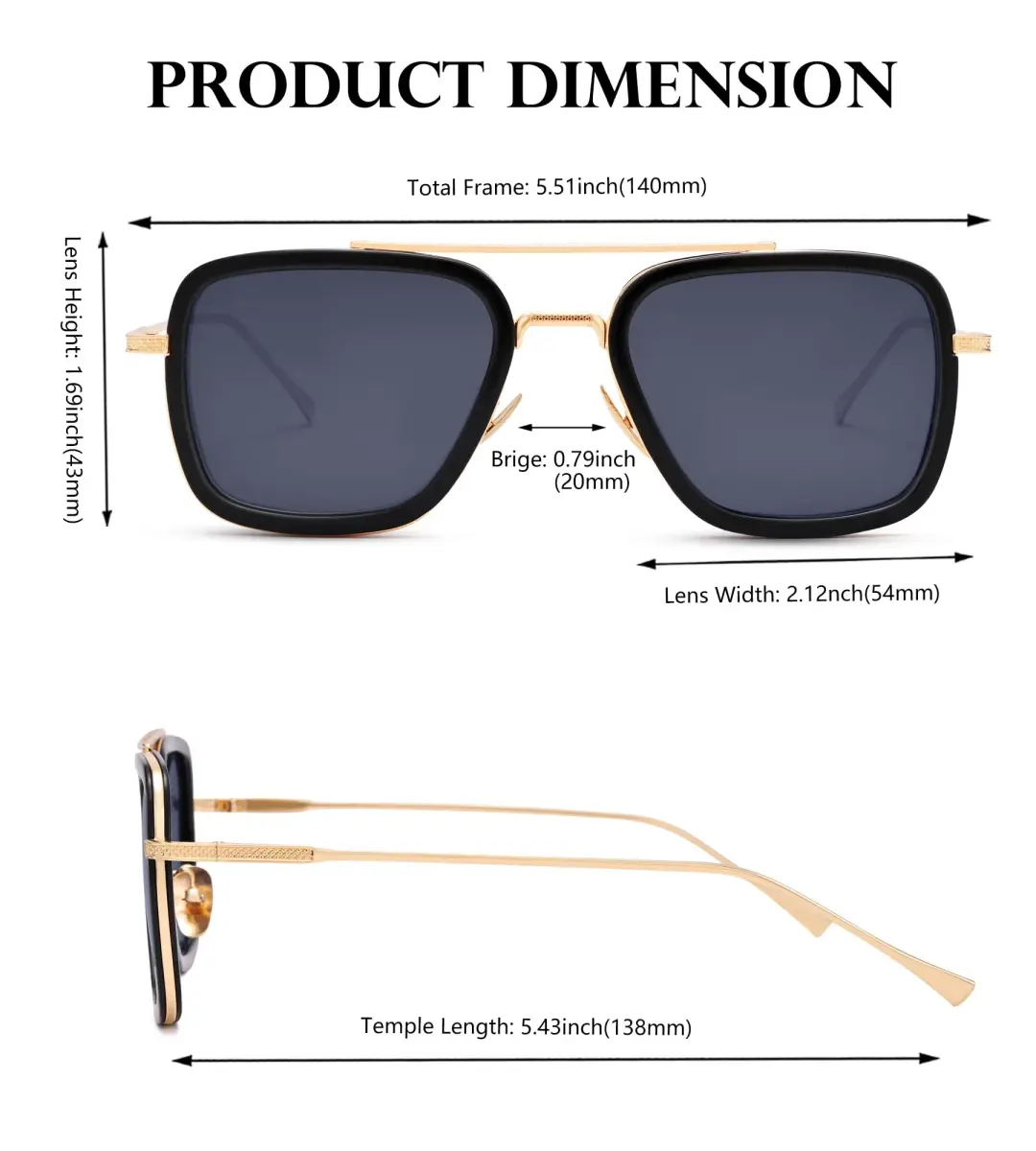 NULOOQ Tony Stark B5* Gold/Gray Polarized Aviator Sunglasses for Men & Women - view 4