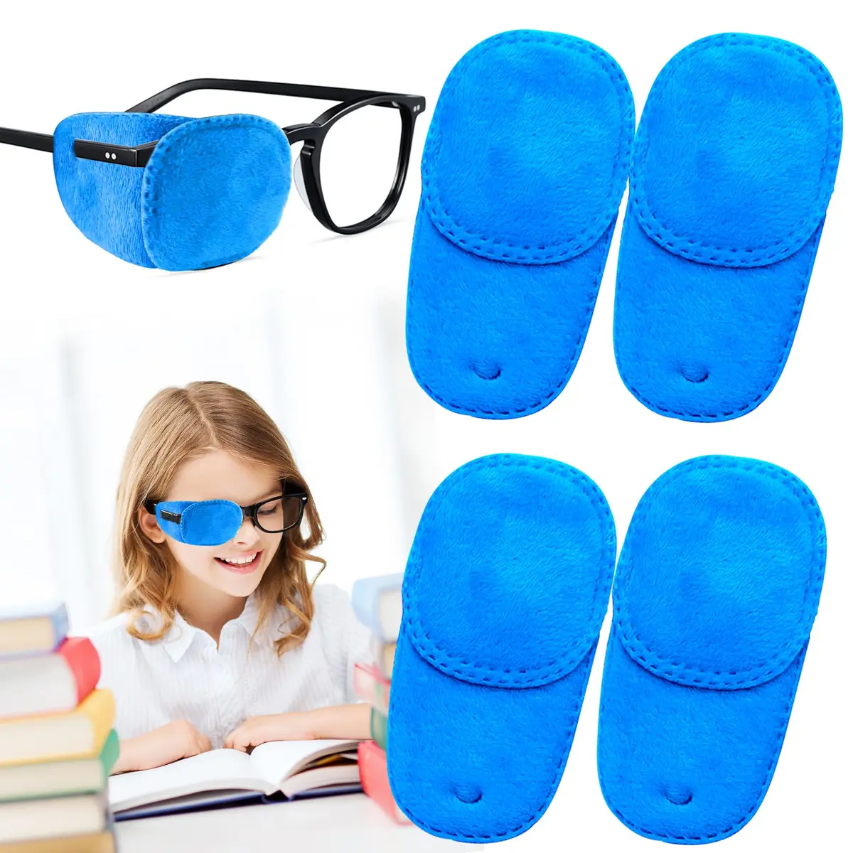 THSIREE Blue 4 Pack Eye Patches for Kids | Soft Velvet Material for Lazy Eye Treatment - main product image