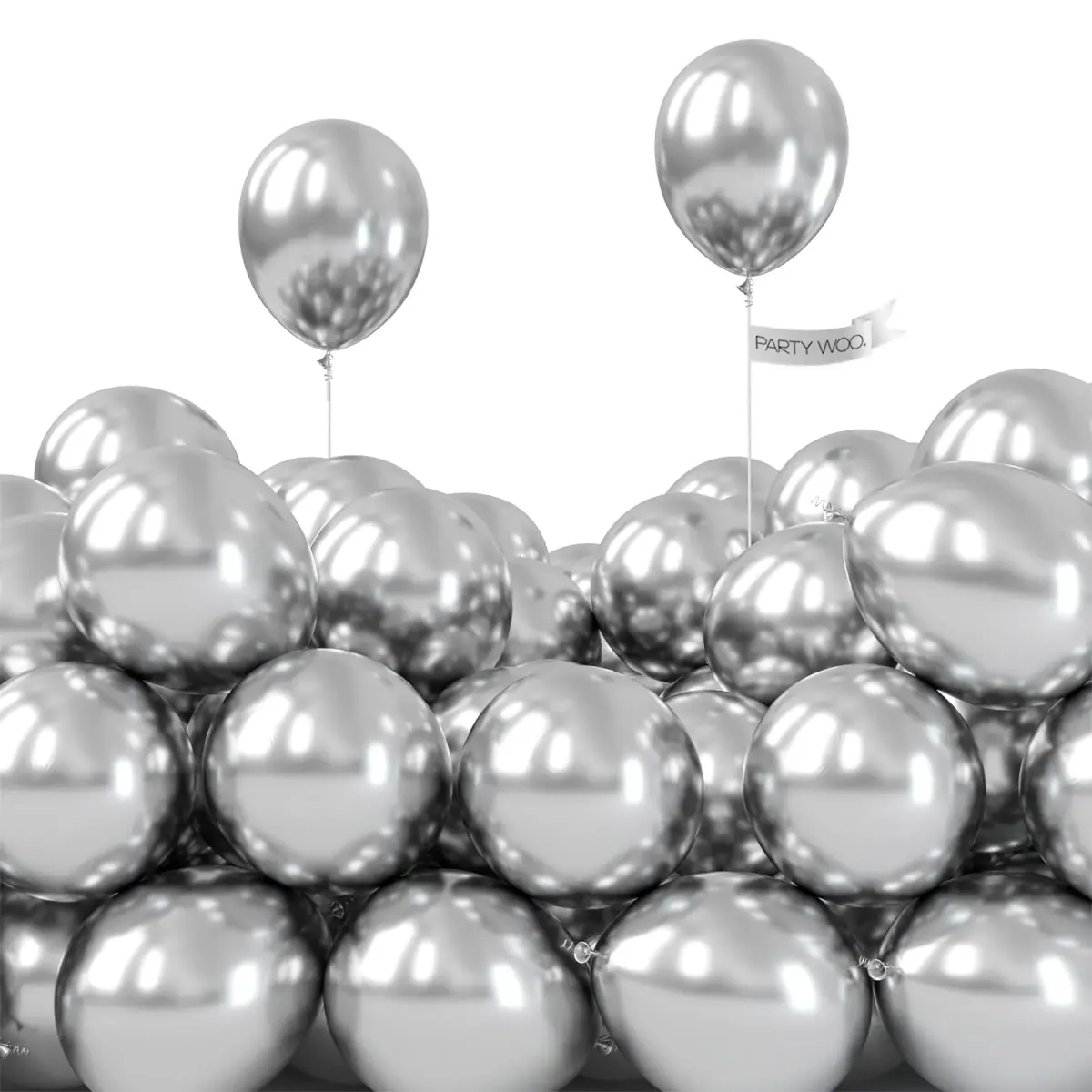 PartyWoo 50pcs 5 Inch Silver Metallic Balloons | ASTM Certified Latex Party Balloons for Birthday, Wedding - main product image