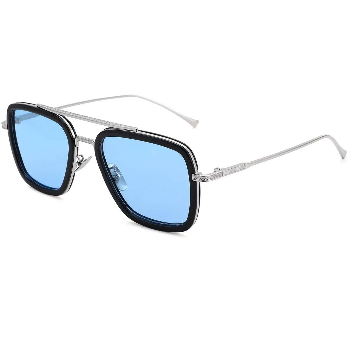 NULOOQ Tony Stark Spider-Man Edition Polarized Aviator Sunglasses - Silver Frame with Blue Gradient Lenses - main product image