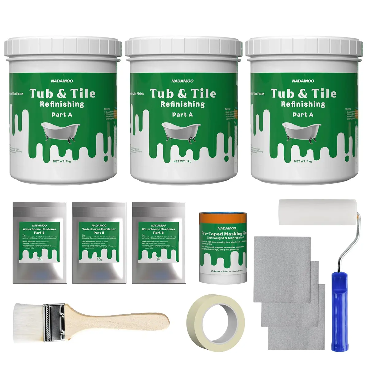 NADAMOO Tub and Tile Refinishing Kit White 3kg (105 Fl Oz) | DIY Bathroom Kitchen Porcelain Fiberglass Resurface Paint - main product image
