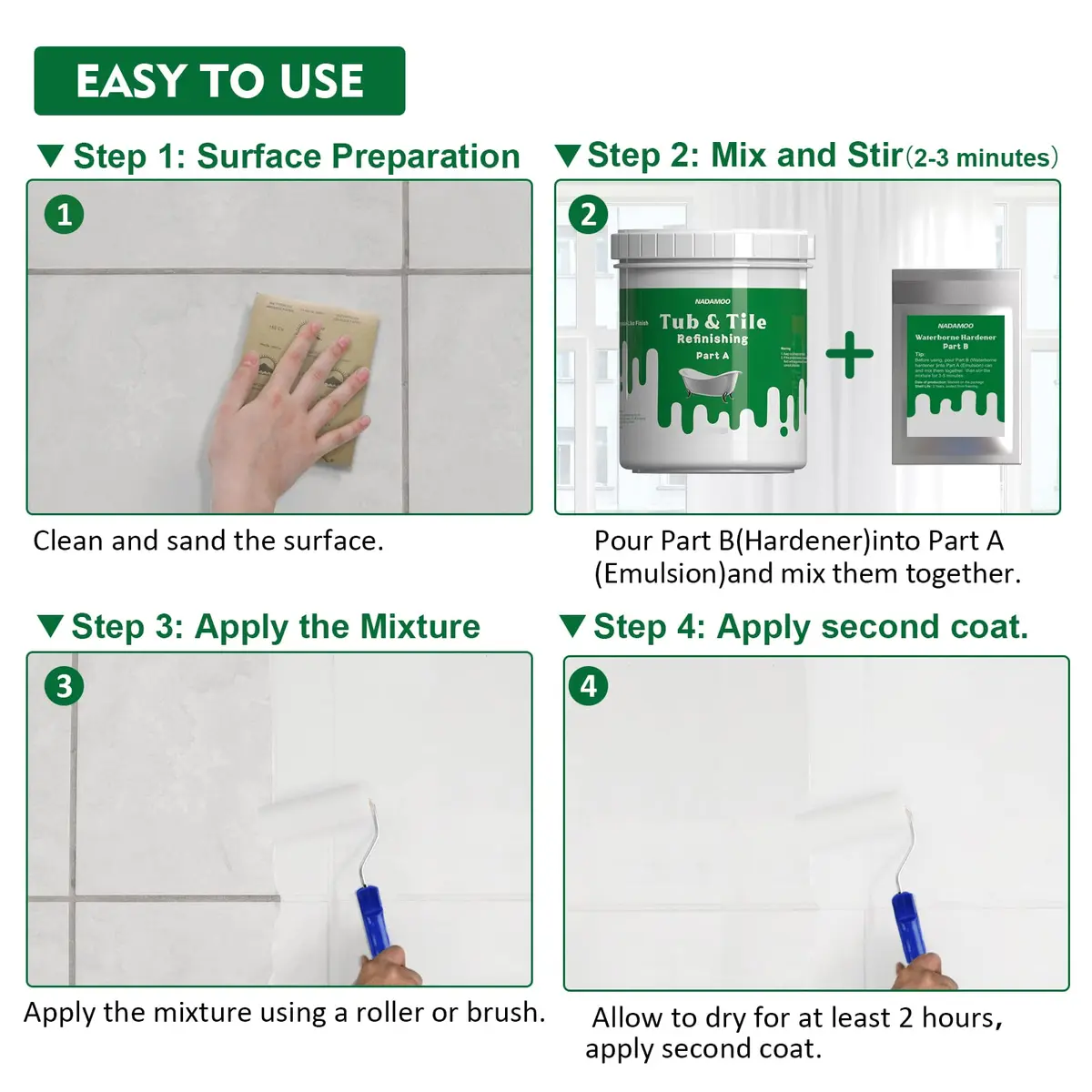 NADAMOO Tub and Tile Refinishing Kit White 3kg (105 Fl Oz) | DIY Bathroom Kitchen Porcelain Fiberglass Resurface Paint - view 6