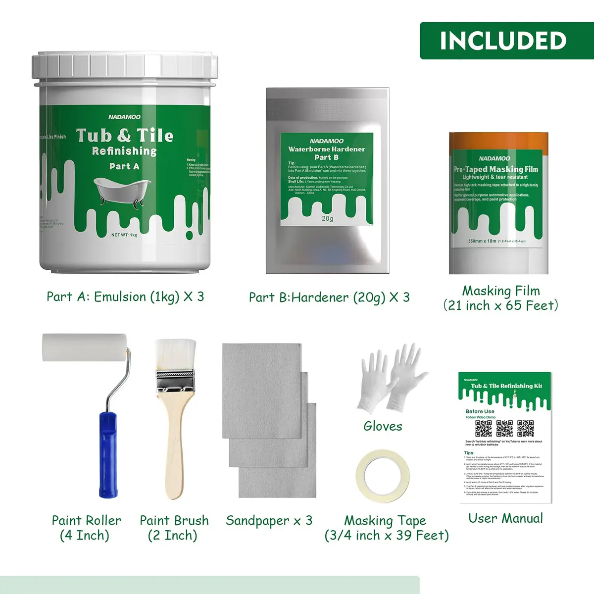 NADAMOO Tub and Tile Refinishing Kit White 3kg (105 Fl Oz) | DIY Bathroom Kitchen Porcelain Fiberglass Resurface Paint - view 2
