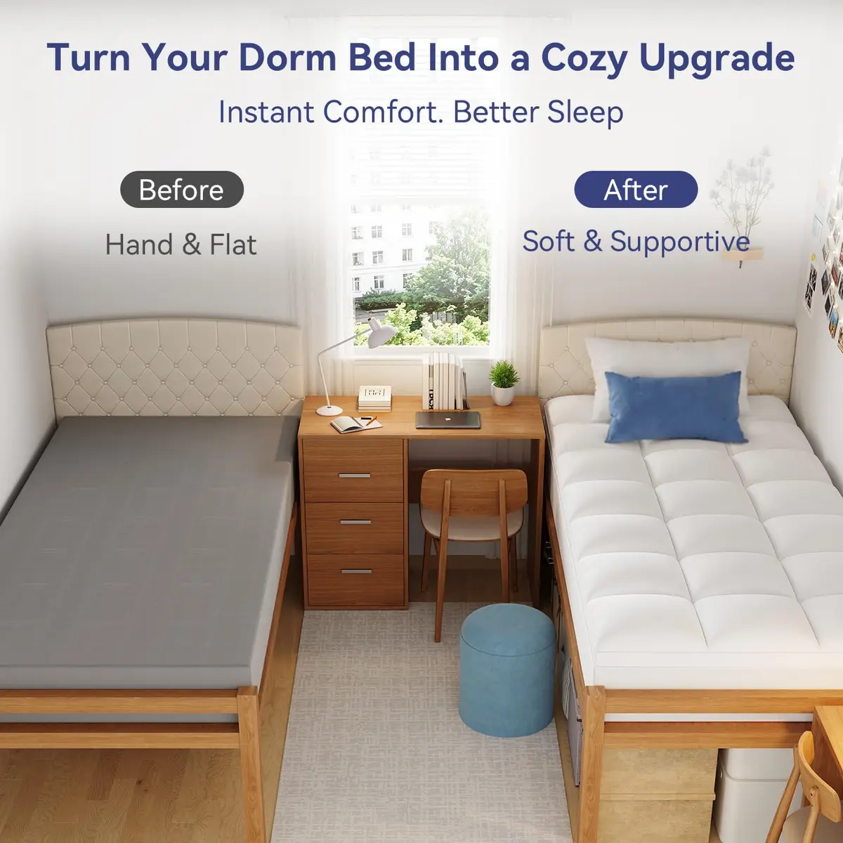 ELEMUSE Twin XL Mattress Topper for College Dorm, Thick Pillow Top Bed Pad | Comfort Upgrade for Dorm Beds - view 5